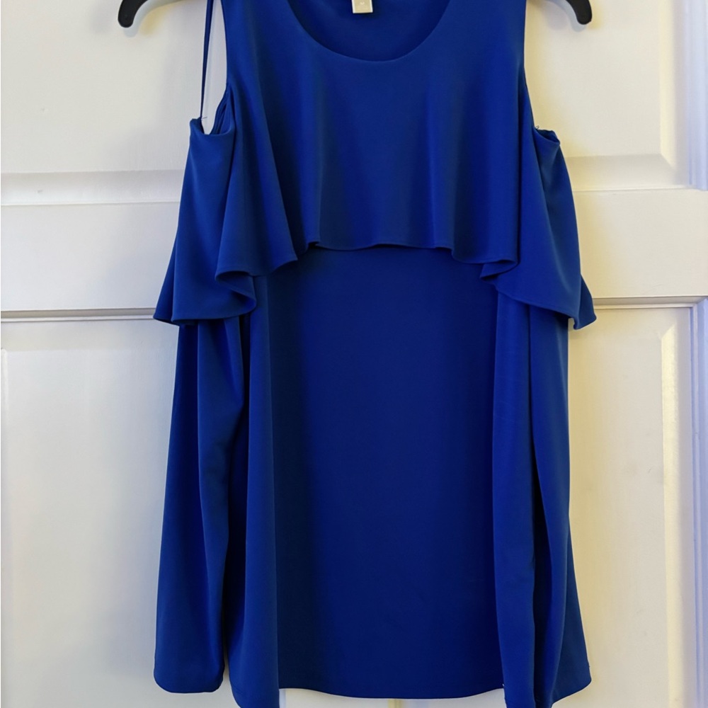 Michael Kors Royal Blue Cold-Shoulder Ruffle Blouse